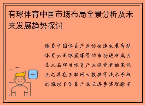 有球体育中国市场布局全景分析及未来发展趋势探讨