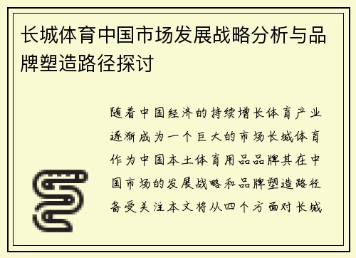 长城体育中国市场发展战略分析与品牌塑造路径探讨